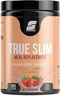 True Slim Protein Powder Meal Replacement Shake | For Weight Control And Management |23 gm Protein With 8 Ayurvedic Superfood | Sugar Free | For Men and Women (Strawberry & Cream, 1000 g)