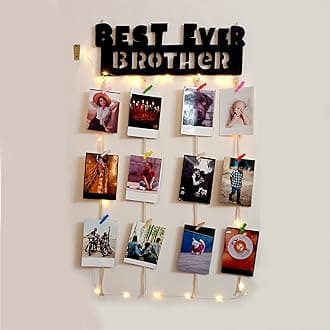 VAH Wooden Photo Frame with LED Light - Display Picture Collage Organizer with Clips (Best Brother Ever With Light)