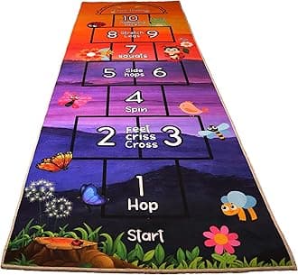 Hopscotch Rug - Kids Rug - Playroom Rug for Kids Room Daycare, Nursery - Cute Indoor or Outdoor Play Carpet for Children - Fun, Educational Games for Boys & Girls (Multi Color)