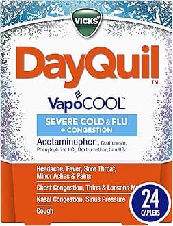Vicks DayQuil SEVERE with Vicks VapoCOOL Cough, Cold & Flu Relief, 24 Caplets (Non-Drowsy) - Sore Throat, Fever, and Congestion Relief