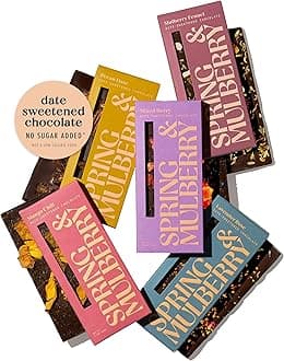 Spring & Mulberry Date-Sweetened Chocolate – 5-Bar Embellished Pack, Flavors with Fruits, Nuts, Spices & Essential Oils for the Perfect Treat