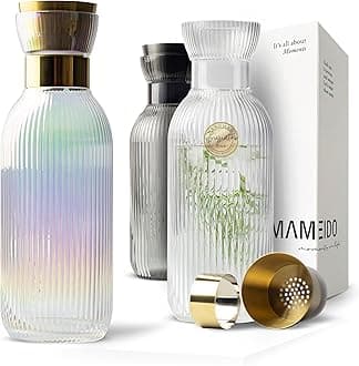 MAMEIDO Water Carafe 1.5 l, Glass Carafe with Pour spout & Sieve, Hand-Blown Water jug ​​with Noble Look for Special Occasions, carafes to give as a Gift (Pearl Gold)