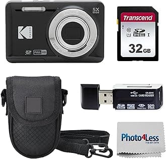 PIXPRO FZ55 16MP Digital Point & Shoot Camera, 5X Optical Zoom, 28mm Wide Angle, 1080P Full HD Video, Bundle with 32GB SD Card, Protective Case, and Hi-Speed Card Reader (Black)