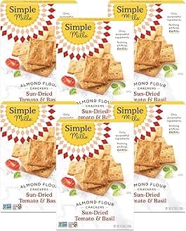 Almond Flour Crackers, Sundried Tomato & Basil - Gluten Free, Vegan, Healthy Snacks, Plant Based, 4.25 Ounce (Pack of 6)