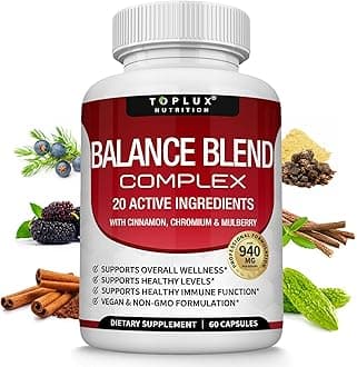 Premium Natural Balance Blend Complex Supplement - Natural 20 Herbs and Vitamins with Cinnamon Non-GMO Vegan, for Men Women, 60 Capsules