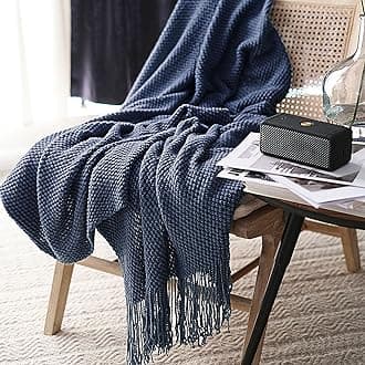 LOMAO Knitted Throw Blanket with Tassels Bubble Textured Lightweight Soft Throws for Couch Cover Home Decor (Navy, 50x60)