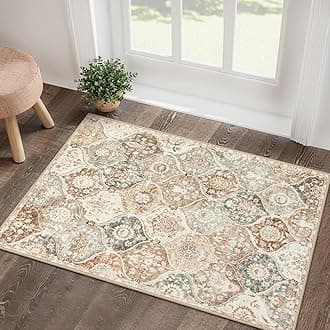 Lahome Moroccan Trellis Entryway Rug, 2x3 Kitchen Rugs Non Slip Washable, Non-Slip Indoor Door Mat Ultra-Thin, Small Throw Carpet for Bathroom Bedroom Entry Elise, Khaki