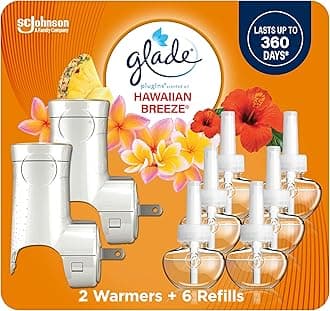 - PlugIns Refills Air Freshener Starter Kit, Scented and Essential Oils for Home and Bathroom, Hawaiian Breeze, 4.02 Fl Oz, 2 Warmers + 6 Refills