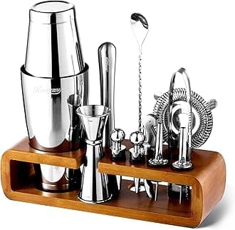 KITESSENSUMixology Bar Kit with Stand | Complete 11-Piece Cocktail Shaker Set Bar Set for Inspired Drink Mixing Experience | Bartender Accessories for Home Bar Tools Set with Recipes Booklet