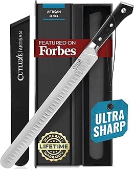 Cutluxe Slicing Carving Knife - 12 Inch Granton Edge Kitchen Knife Forged of High Carbon German Steel - Ergonomic Handle - Full Tang Razor Sharp Blade for Slicing Brisket Turkey Meat