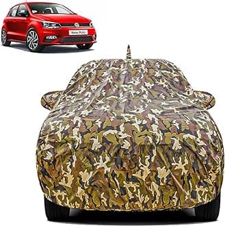 FABTEC Waterproof Car Body Cover for Volkswagen Polo with Mirror and Antenna Pocket, Triple Stitched (Military, Jungle Print, Camouflage Design)