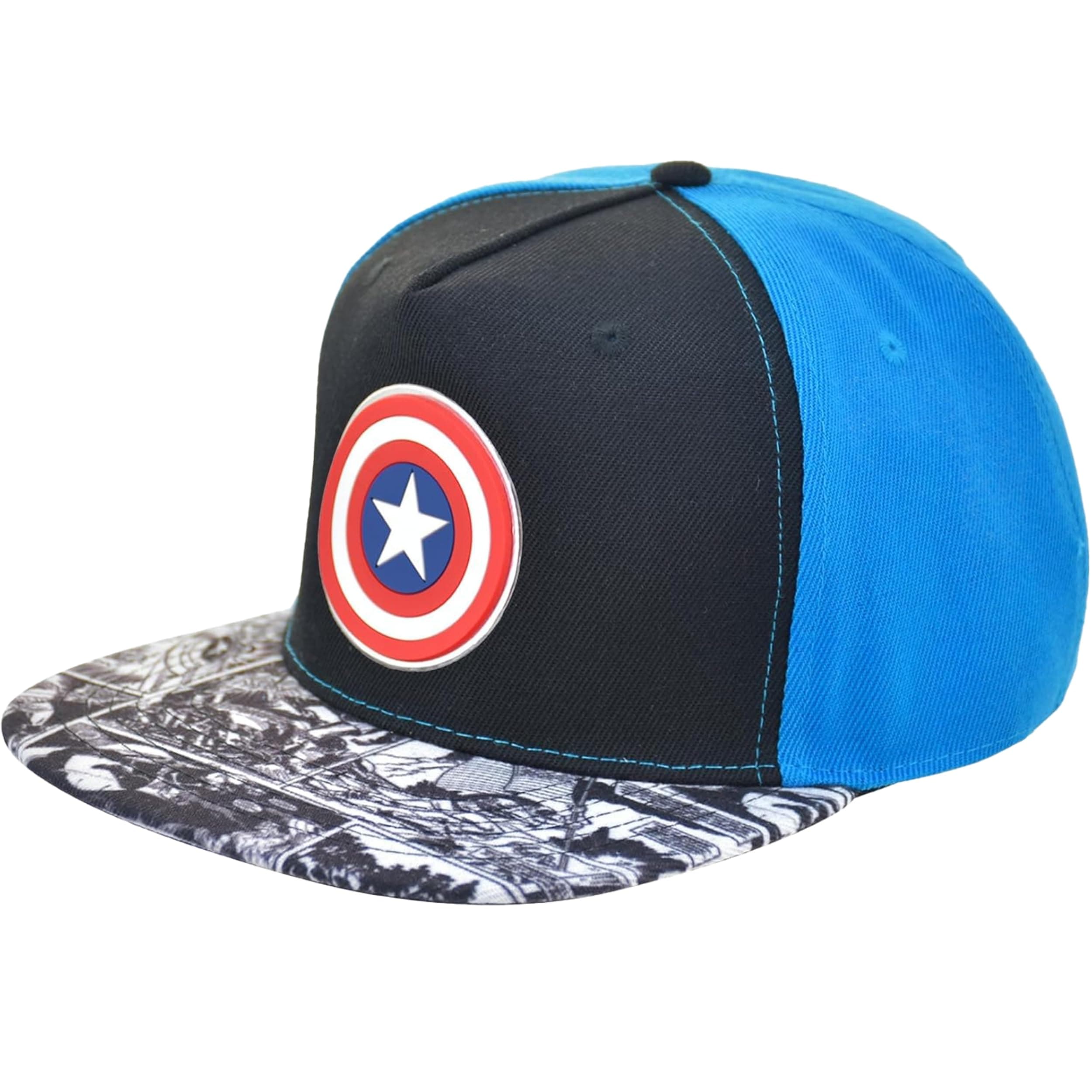 Marvel Captain America Baseball Cap, Shield Logo Adult Adjustable Snapback Hat with Flat Brim for Men and Women, Black, One Size