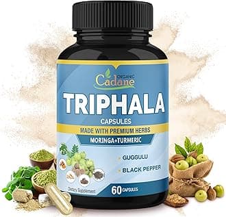 Organic Cadane Triphala Extract Capsules & Turmeric, Guggul, Ginger, Black Pepper, Moringa - Complex Supplement Herbs