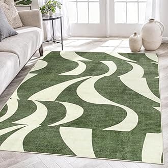 Lahome Abstract 5x7 Rug,Low-Pile Soft Green Rugs for Living Room,Retro Swirl Indoor Floor Carpet Washable for Dining Room Office Bedroom Entryway Non-Slip (5x7ft,Sage Green)