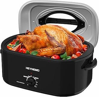 22 Quart Electric Roaster Oven, Turkey Roaster with Viewing & Self-basting Lid, Stainless Steel Turkey Roaster Oven, Black