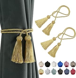 BEL AVENIR 2 Pack Curtain Handmade Tiebacks Decorative Curtain Holdbacks with Tassel (Gold, 2 Pack)