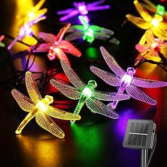 Dragonfly Solar String Lights Outdoor 25.6FT 30 LED Waterproof Solar Powered Fairy Lights, 8 Modes Decorative Lights for Patio Garden Yard Fence Wedding Christmas Party, Multicolor