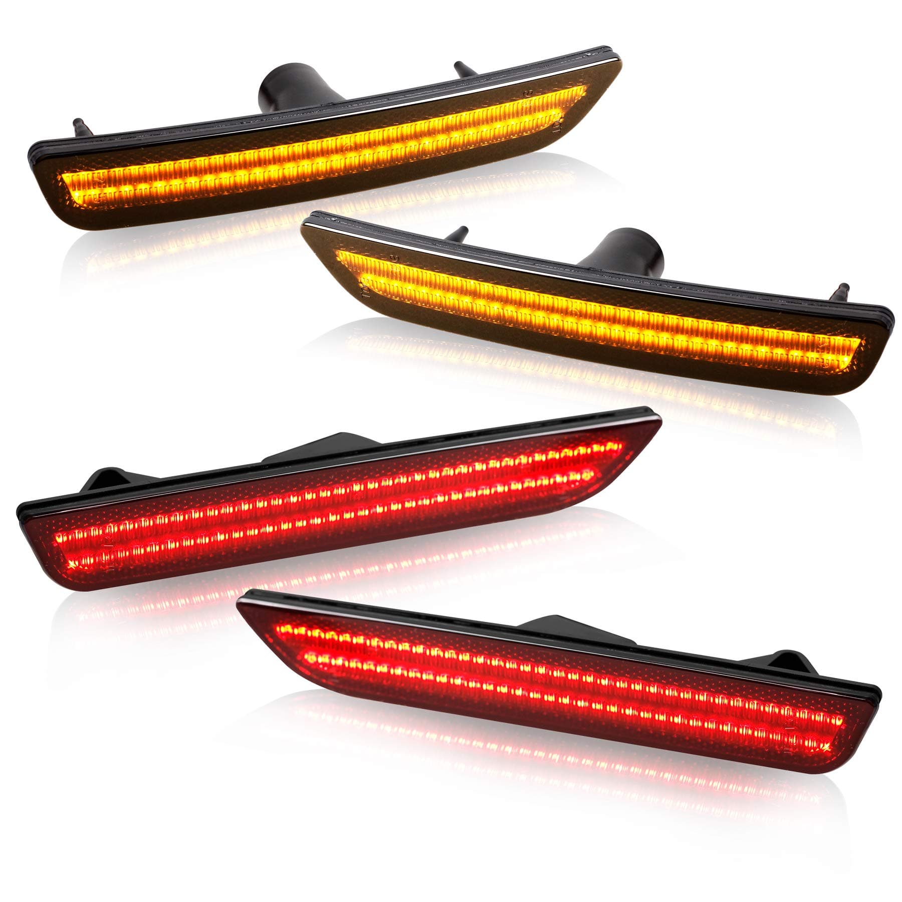 Front Amber LED Side Marker Lights Rear Red Bumper Sidemarker Lamps Reflectors Compatible with 2010-2014 Ford Mustang - Pack of 4