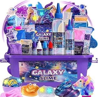 Mini Galaxy Slime Kit, with Glow in The Dark Stickers,Making Butter Slime, Dark Powder to Make Glitter & Galactic Slime, Stress Relief Toys, Party Favors for Kids, for Girls Boys 6 7 8 9 10 11 12