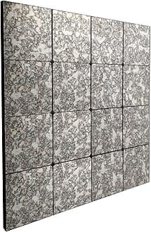 16 Panels of Vintage antiqued mirror, laid onto backboard with a clean Black Edging all around the frame. This atmospheric luxury mirror exudes designer appeal.