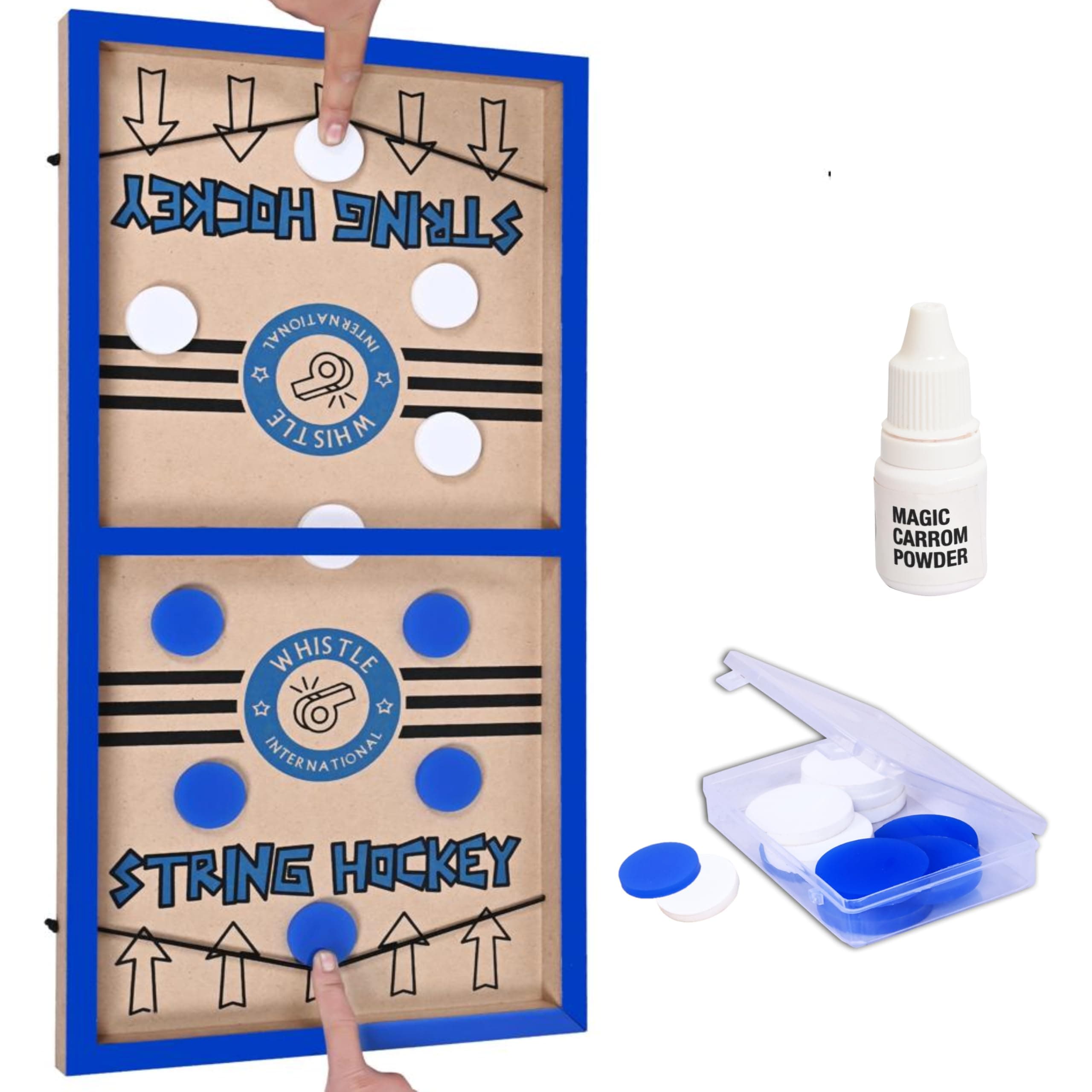 - 24 Professional Large Size Fast | Faster | Fastest Finger First String Hockey Sling Puck Indoor Board Games & Toys For Kids Children Adults & Family. (Blue)