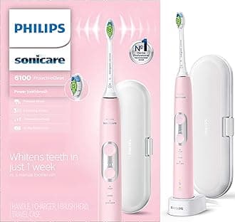 ProtectiveClean 6100 Rechargeable Electric Toothbrush, with Pressure Sensor, 3 Cleaning Modes, SmarTimer and QuadPacer, 14-Day Battery Life, Travel Case, Pink, Model HX6876/21
