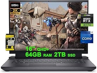 DELL G16 7630 16 Flagship Gaming Laptop 16" QHD+ 165Hz (100% DCI-P3, 3ms) Intel 24-Core i9-13900HX Processor 64GB RAM 2TB SSD GeForce RTX 4070 8GB Graphic RGB Backlit Thunderbolt Win11 w/ICP Accessory