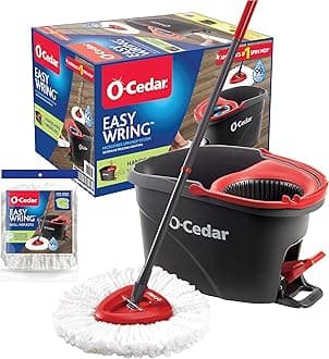 Easywring Microfiber Spin Mop & Bucket Floor Cleaning System with 1 Extra Refill,Red / Gray