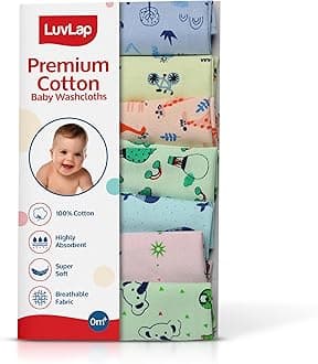 LuvLap Hosiery Cotton Cloth Premium Baby Washcloth for New Born, Washable (22 cm x 22 cm), Reusable, Absorbent, Extra Soft Face Towels/Washcloth for Babies, Giraffe Print, Pack of 7 Pcs, Multicolour