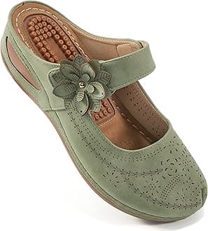 Alicegana Mules for Women Dressy Summer Closed Toe Sandals Casual Slip On Wedge with Adjustable Hook Loop