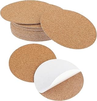Gjinxi 20 Self-Adhesive Cork Coaster Backing Sheets - Sticky Round Cork Sticker Peel Padding Ceramic Backing Sheets Pads - Fit Wall Mat Tiles DIY Glass