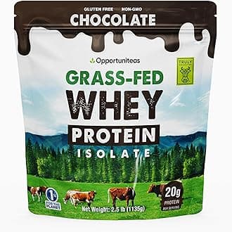 Grass Fed Chocolate Whey Protein Isolate Powder - 20g Protein Powder Without Artificial Sweeteners, Hormone-Free Cows, Non GMO - 2.5lb