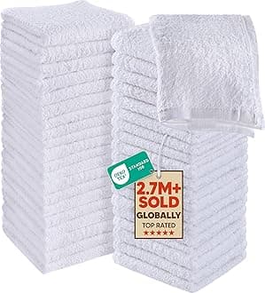 Utopia Towels 60 Pack Cotton Washcloths Set, 100% Ring Spun Cotton, Premium Flannel Face Cloths, Highly Absorbent and Soft Feel Fingertip Towels, White