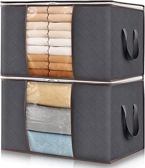 Lifewit 2 Pack Clothes Storage Bags, Foldable Storage Box Moving Bags Wardrobe Storage Organiser Packing Boxes for Moving House with Clear Window for Clothing Bedding Blankets, Grey