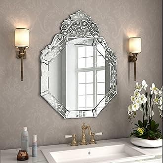 KOHROS Wall Mounted Squared Mirror, Venetian Mirror Decor for The Living Room, Bathroom, Bedroom (W 23.5" X H 31.5" Round)