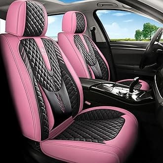 INZU Car Seat Cover 5-Seats Full Set Universal fit, Suitable for Most Cars, SUV, Airbags Compatible with Synthetic Leather Car Seat Cushion Protectors. (Black & Pink)