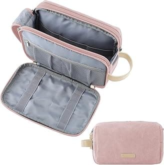 BAGSMART Toiletry Bag for Men, Canvas Travel Toiletry Organizer Dopp Kit Water-resistant Shaving Bag for Toiletries Accessories, Pink, Medium, Minimalist