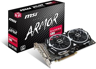 MSI RADEON RX 580 ARMOR 8G OC Graphics Card '8GB GDDR5, 1366Hz, AMD Polaris 20 XTX GPU, 2x DisplayPort, 2x HDMI, DVI-D, Dual Fan Cooling System'