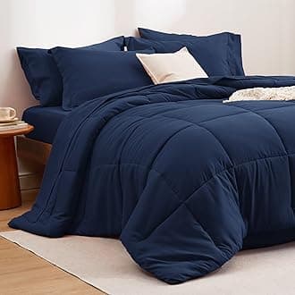 Bedsure Navy King Comforter Set - 7 Pieces Solid King Bed in a Bag, King Bed Set Navy with Comforters, Sheets, Pillowcases & Shams