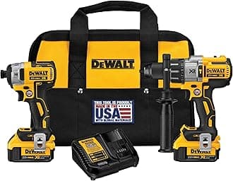DEWALT 20V MAX Hammer Drill and Impact Driver, Power Tool Combo Kit with 2 Batteries and Charger, Cordless Brushless XR Premium 4.0Ah, LED Light, Tool Bag (DCK299M2)