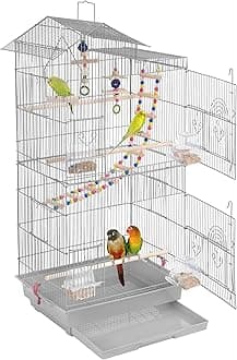 Yaheetech 39inch Iron Roof Top Bird Cage Parakeet Cage Parrot Cage for Small Birds Canary Budgie Cockatiel Lovebirds with Swing & Ladder
