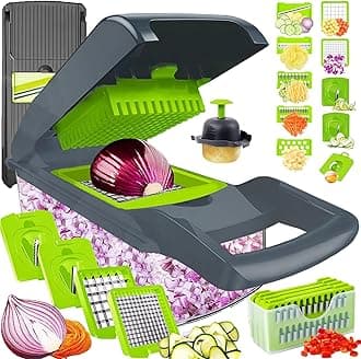 Dewpeton Pro-Series 20-in-1 Mandoline Slicer & Spiralizer, Veggie Chopper with Container, Home Essential Kitchen Gadget