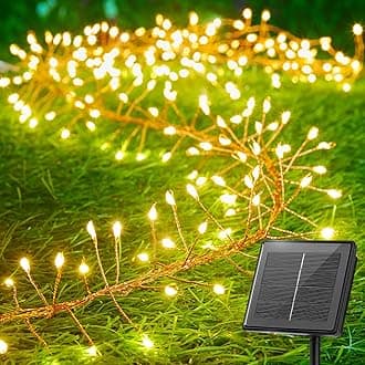 120LED 10FT Solar Fairy Lights Outside Waterproof, 8 Lighting Modes IP65 Outdoor Solar String Lights Outdoor Waterproof Firecracker Twinkle Light for Patio Yard Garden Party Decorations, Warm White