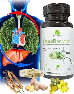 Asthma Relief,Bronchial Health,Lung Cleanse and Detox by OmniBreathe,30-Day Respiratory Wellness Supplement,Naturally Reduce Cough & Clear Mucus/Phlegm for Smokers in 24H,60 Veg Capsules(Read Reviews)