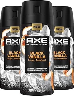 Fine Fragrance Collection Premium Body Spray Black Vanilla with Orange + Sandalwood 3 Count with 72H Odor Protection Aluminum-Free 4 oz