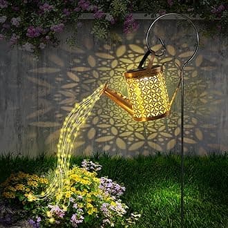 Solar Watering Can with Lights, Outdoor Solar Garden Light,Garden Decor, Outdoor Decorative Solar Powered,Hanging Lantern Waterproof,Metal Solar Waterfall Lights for Yard Patio