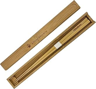 Albino Monkey Reusable Portable Travel Chopsticks Set with Case & Chopstick Holder | Natural Bamboo Wooden Japanese Chop sticks - In a Nice Gift Box