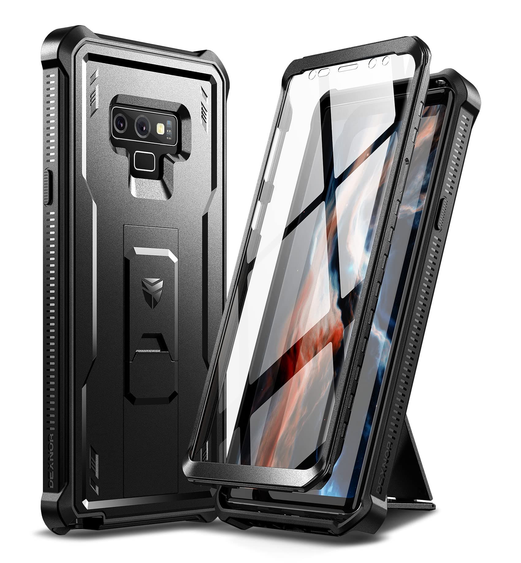 Compatible with Samsung Galaxy Note 9 Case with Built-in Screen Protector Military-Grade 360 Full Body Shockproof Bumper Protection Cover with Stand - Black