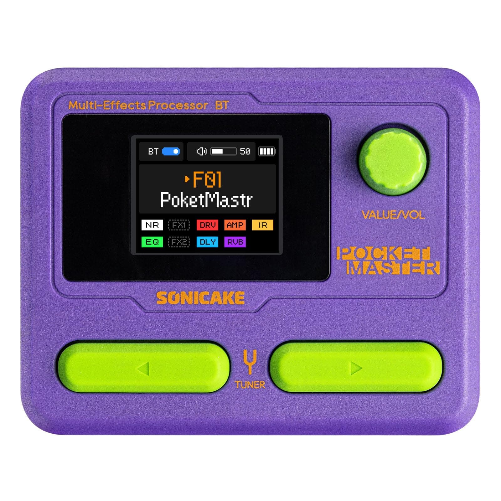 Pocket Master Guitar Bass Amp Modeling IR Cabinets Simulation Multi-Effects with Stereo OTG USB Audio Interface BT Audio 1.77" LCD Color Screen Purple