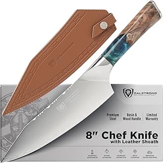 Chef Knife - 8 inch - Valhalla Series - Premium 9CR18MOV HC Steel - Celestial Resin & Wood Handle - Razor Sharp Kitchen Knife - Professional Cooking Knife - Chef's Knife - w/Leather Sheath